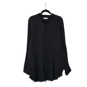 Natural Life Black Cotton Gauze Button Down Tunic Mini Dress L Frayed Whimsigoth